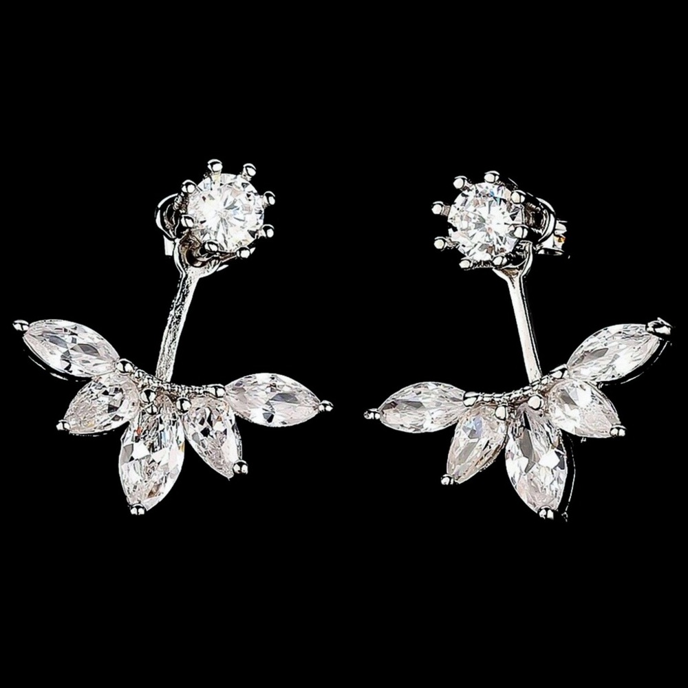 Silver & Crystal Earring Studs w/Matching Jackets - Picture 3 of 8